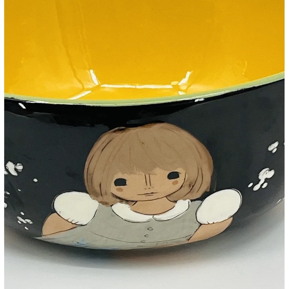 Vintage Hand Painted Ceramic Bowl Images of Women and Girls 9 Inch Diameter